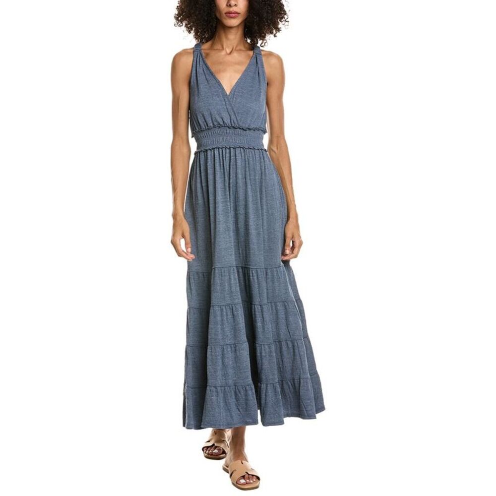 Max Studio Womens  Empire Waist Tiered Maxi Dress, Blue